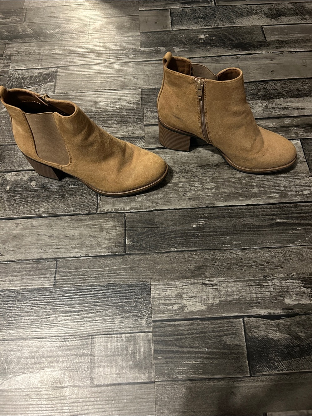 White Mountain Tan Suede Ankle Booties with Side Zip